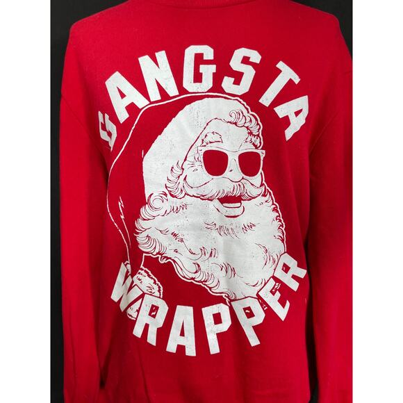 Funny Red Christmas Santa Sweatshirt, Gansta Wrapper, Festive Holiday Attire - Picture 2 of 6